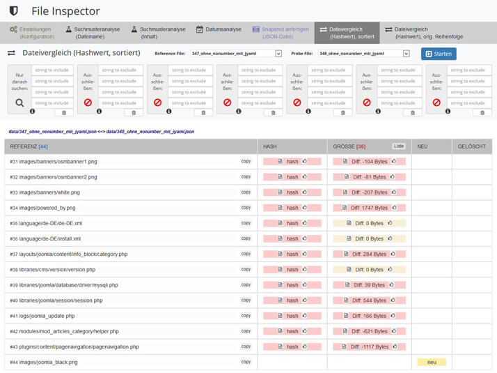 Mit dem Fileinspector bereinigen und reparieren wir gehackte kompromittierte joomla wordpress Internetseiten
